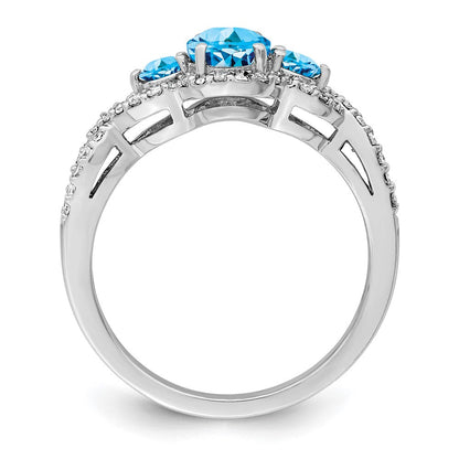 Sterlingsilber Rhodium Oval Blautopas & Diamant Ring (size 7 Nur)