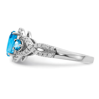Sterlingsilber Rhodium Oval Blautopas & Diamant Ring (size 7 Nur)