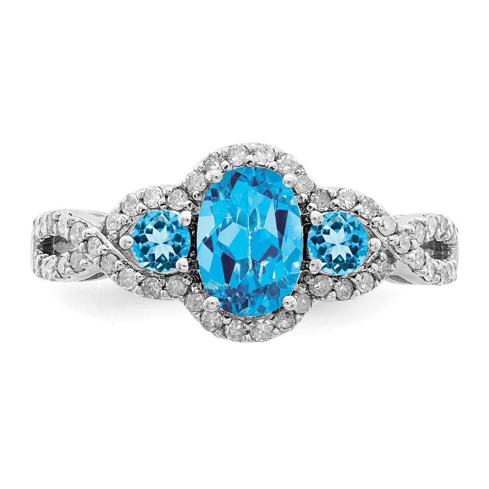 Sterlingsilber Rhodium Oval Blautopas & Diamant Ring (size 7 Nur)