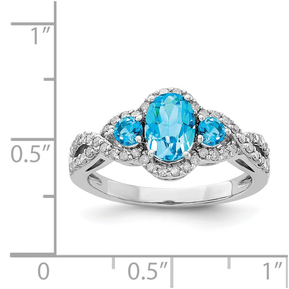 Sterlingsilber Rhodium Oval Blautopas & Diamant Ring (size 7 Nur)