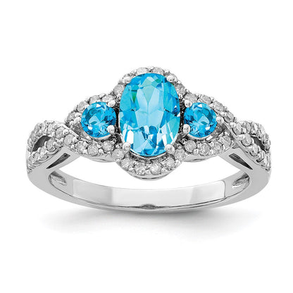 Sterlingsilber Rhodium Oval Blautopas & Diamant Ring (size 7 Nur)