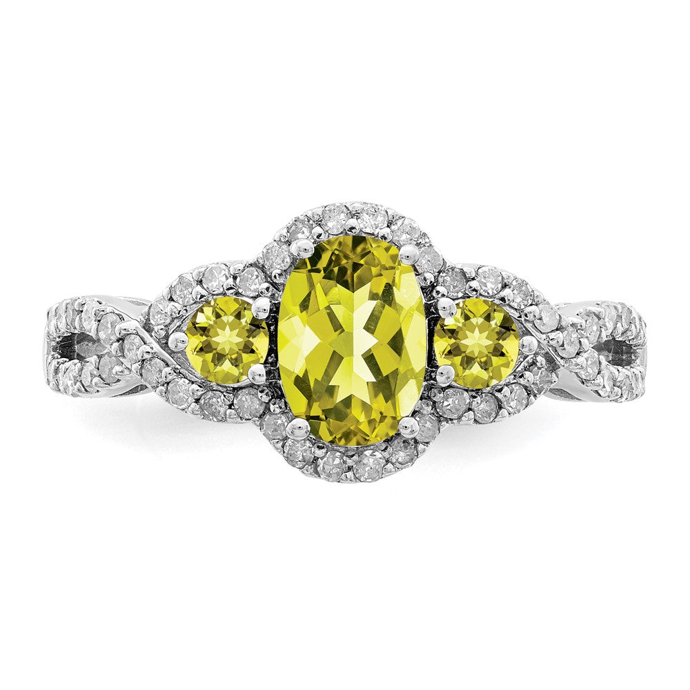 Sterlingsilber Rhodium Oval Diamant & Zitrone Quarz Ring (size 7 Nur)