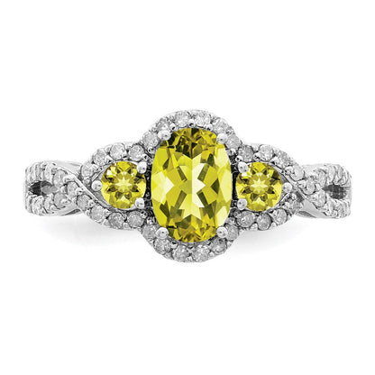 Sterlingsilber Rhodium Oval Diamant & Zitrone Quarz Ring (size 7 Nur)