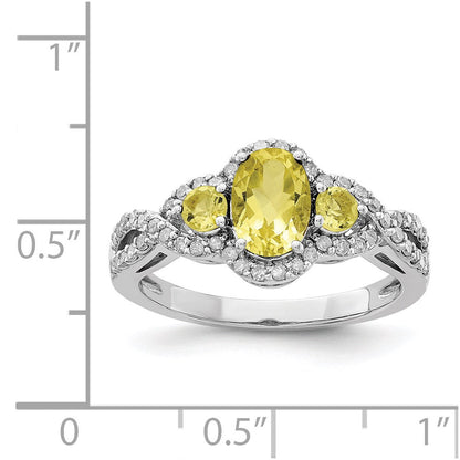 Sterlingsilber Rhodium Oval Diamant & Zitrone Quarz Ring (size 7 Nur)