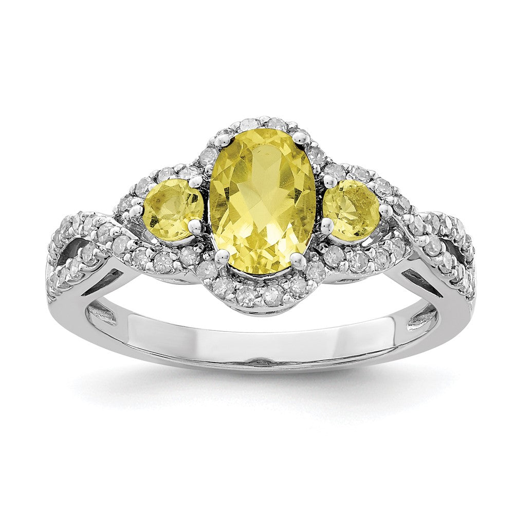 Sterlingsilber Rhodium Oval Diamant & Zitrone Quarz Ring (size 7 Nur)