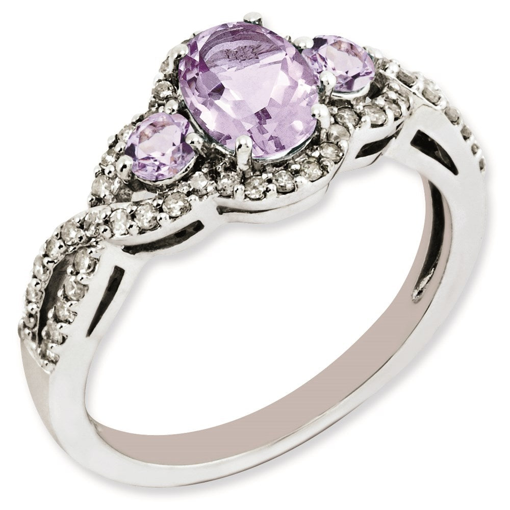 Sterlingsilber Rhodiniert Diamant & Rosa Quarz Ring (size 6 Nur)