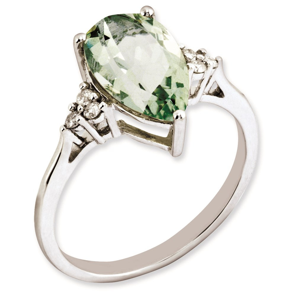 Sterlingsilber Rhodiniert Diamant & Grün Quarz Ring (size 6 Nur)