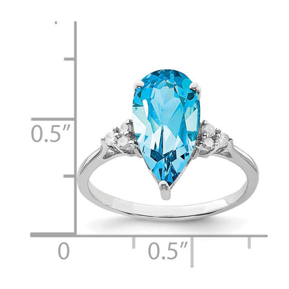Sterlingsilber Rhodium Blautopas & Diamant Ring (size 7 Nur)