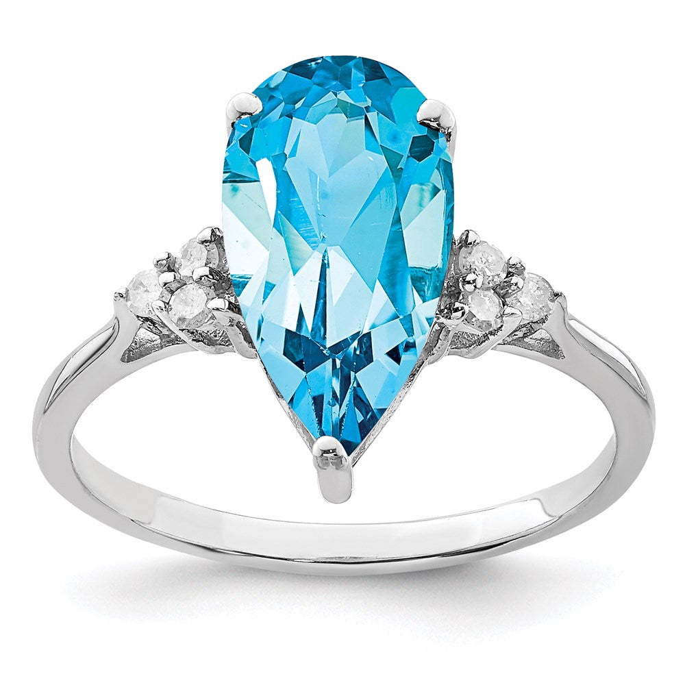 Sterlingsilber Rhodium Blautopas & Diamant Ring (size 7 Nur)