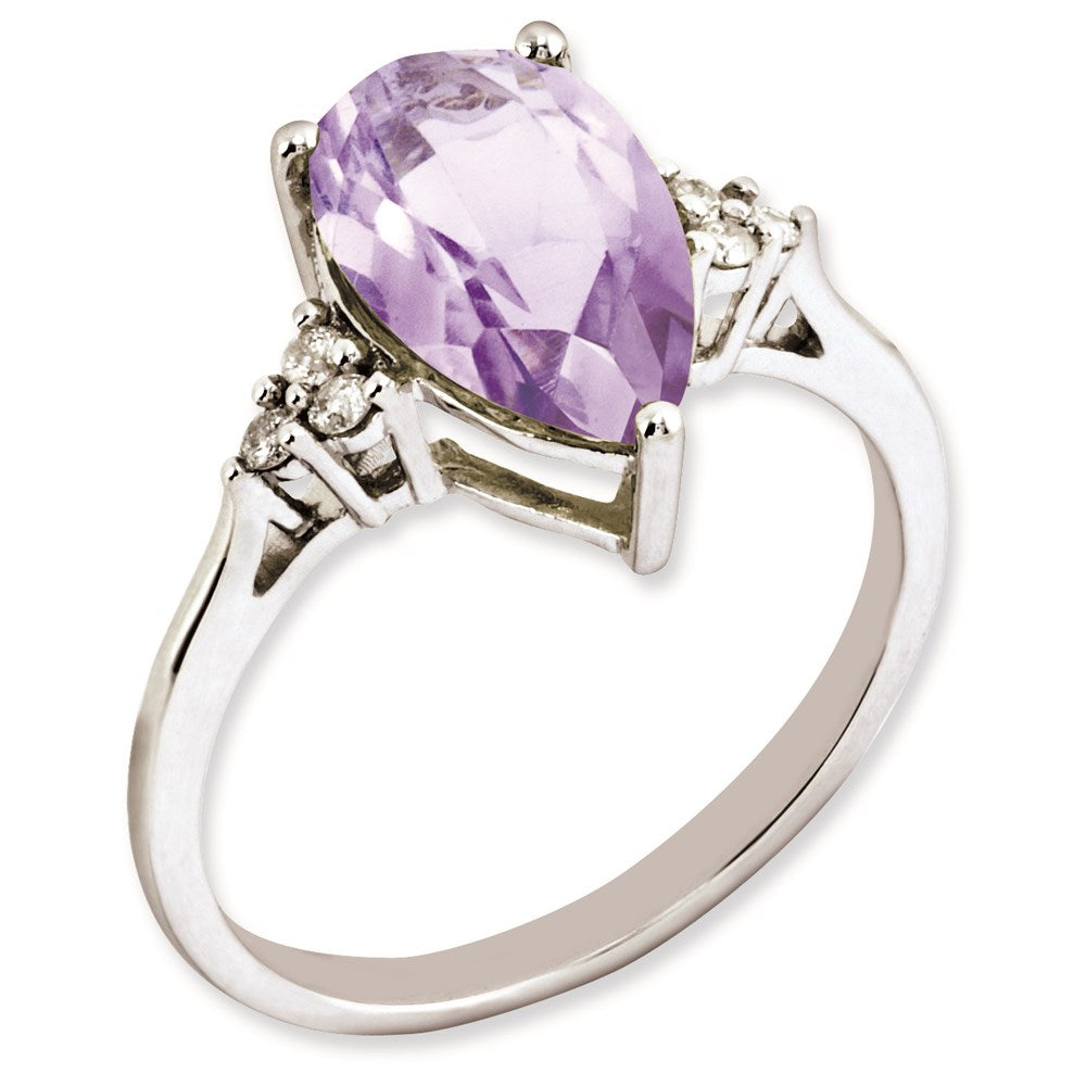 Sterlingsilber Rhodiniert Diamant & Rosa Quarz Ring (size 7 Nur)