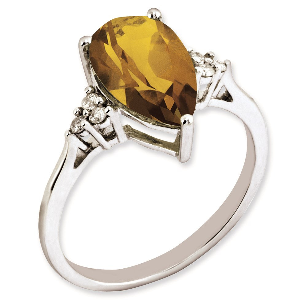 Sterlingsilber Rhodiniert Diamant & Whiskey Quarz Ring (size 7 Nur)