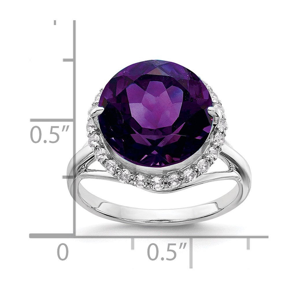 Sterlingsilber Rhodiniert Weiß Topas & Amethyst Ring (size 7 Nur)