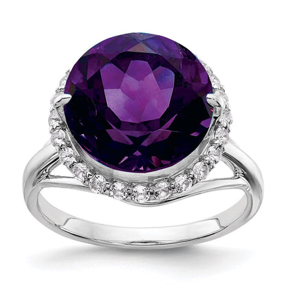 Sterlingsilber Rhodiniert Weiß Topas & Amethyst Ring (size 7 Nur)