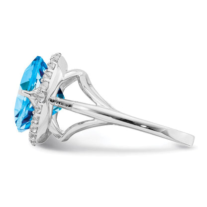 Sterlingsilber Rhodium Weiß Topas & Blau Ring (size 7 Nur)