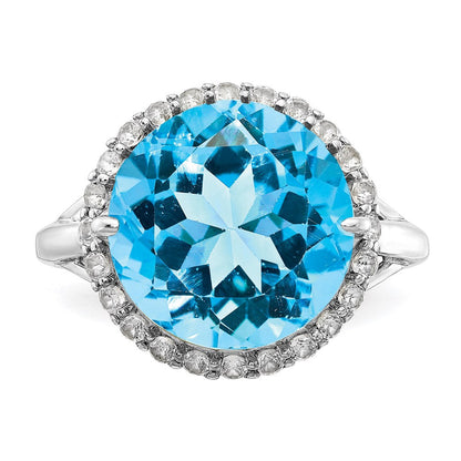 Sterlingsilber Rhodium Weiß Topas & Blau Ring (size 7 Nur)