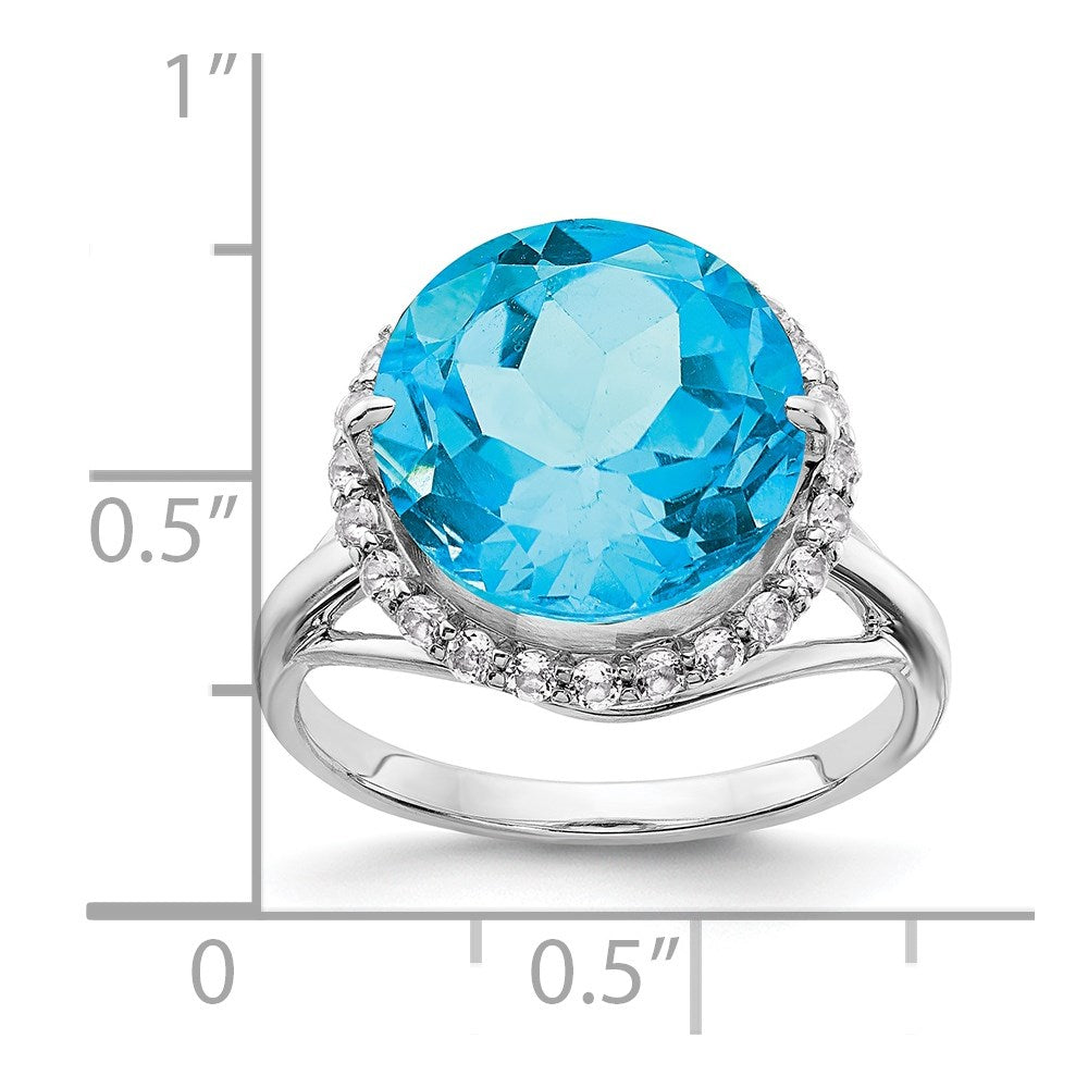 Sterlingsilber Rhodium Weiß Topas & Blau Ring (size 7 Nur)