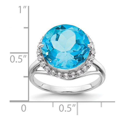 Sterlingsilber Rhodium Weiß Topas & Blau Ring (size 7 Nur)