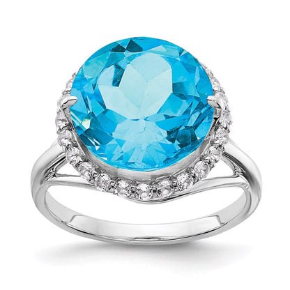 Sterlingsilber Rhodium Weiß Topas & Blau Ring (size 7 Nur)