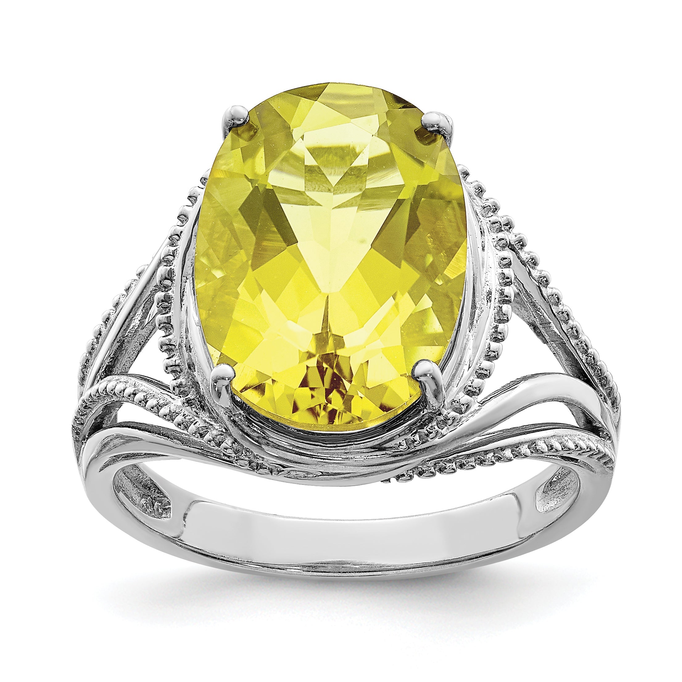 Sterlingsilber Rhodium Zitrone Quarz Ring