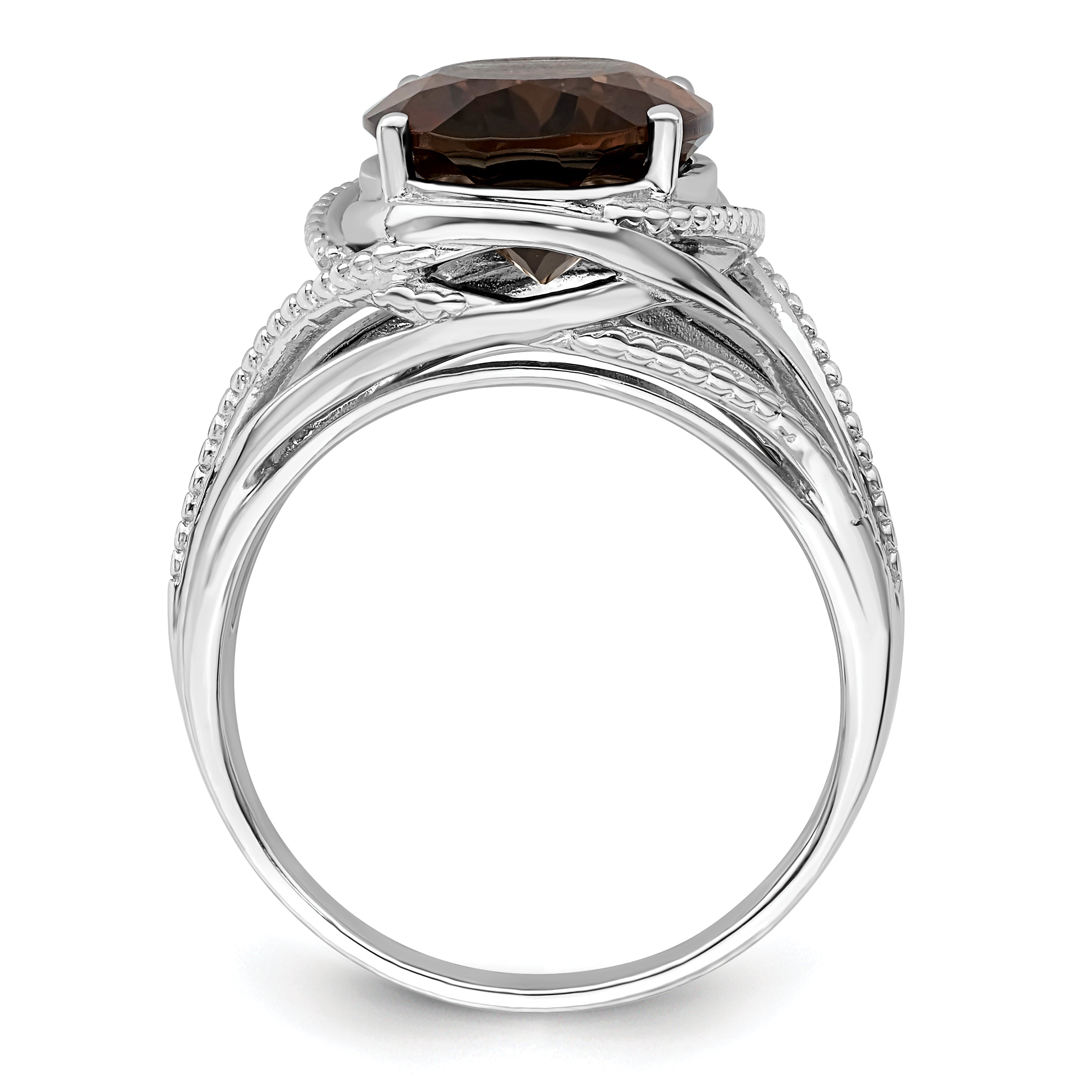 Sterlingsilber Rhodium Rauch Quarz Ring