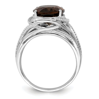 Sterlingsilber Rhodium Rauch Quarz Ring