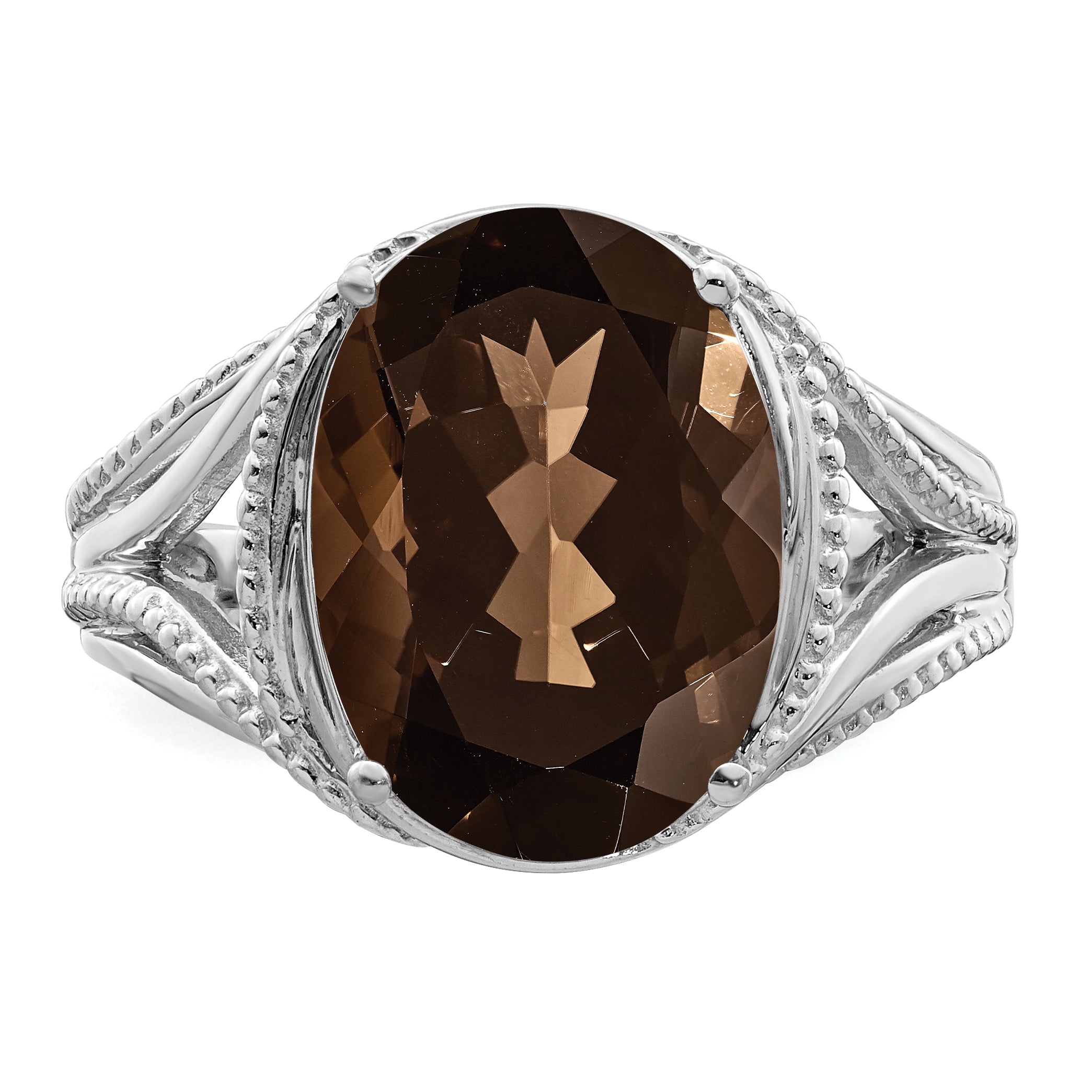 Sterlingsilber Rhodium Rauch Quarz Ring