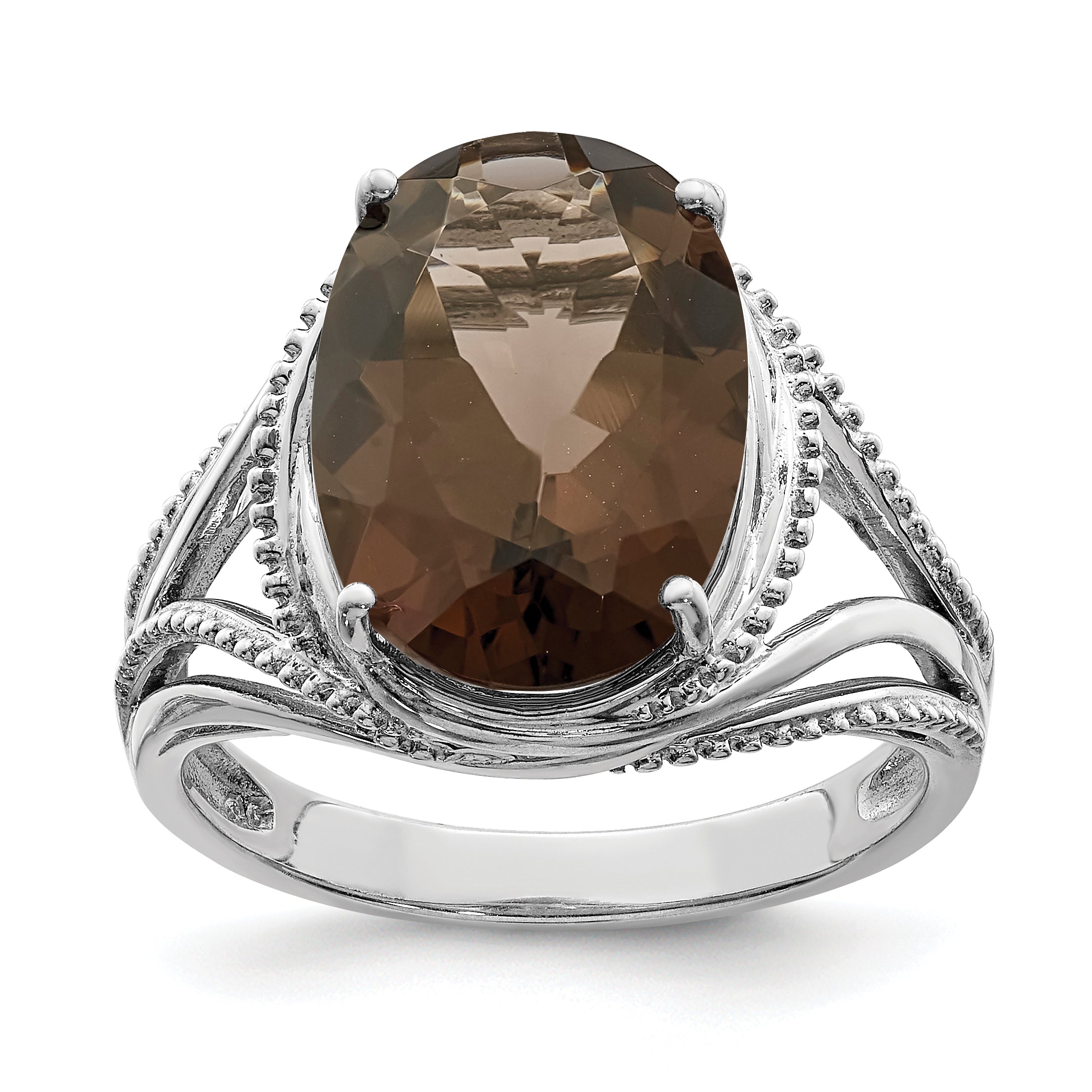 Sterlingsilber Rhodium Rauch Quarz Ring
