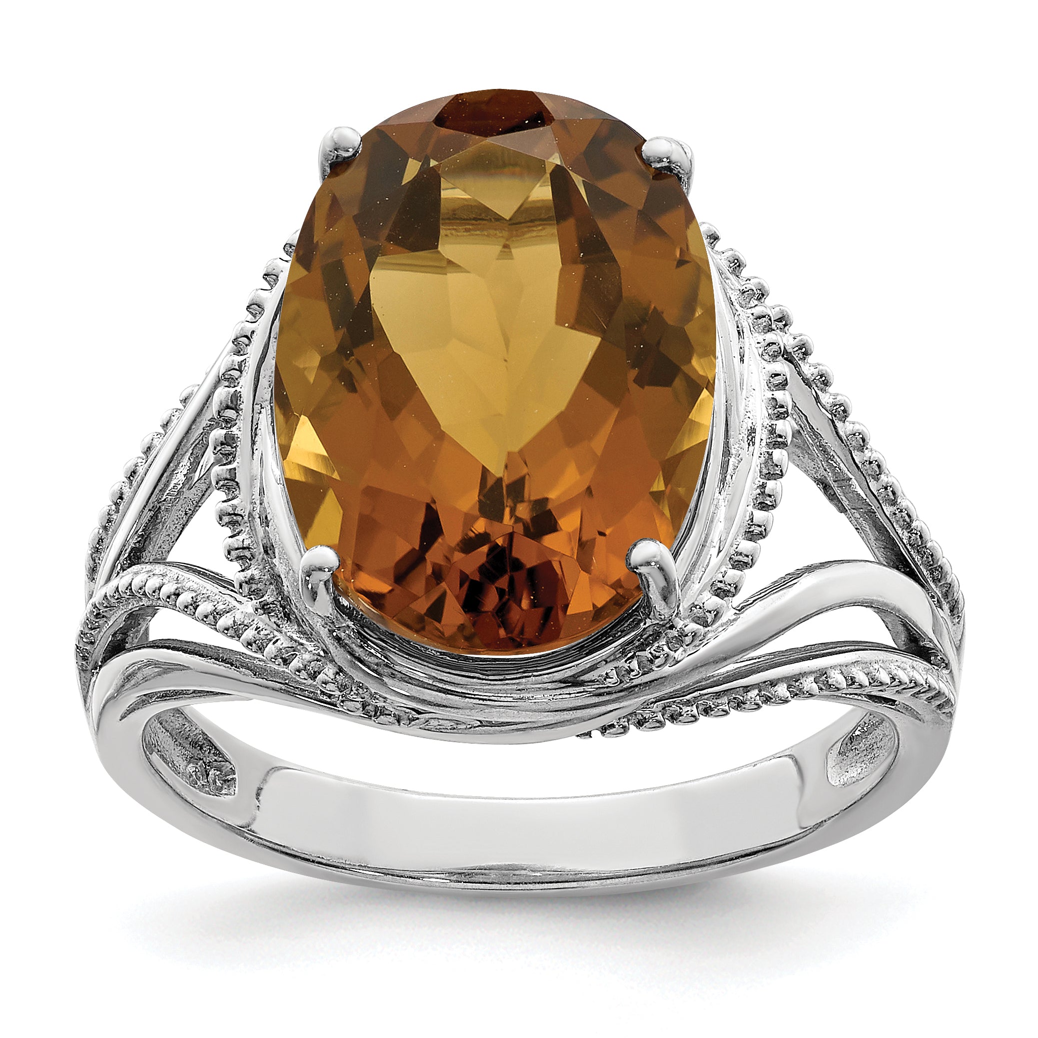 Sterlingsilber Rhodium Whiskey Quarz Ring