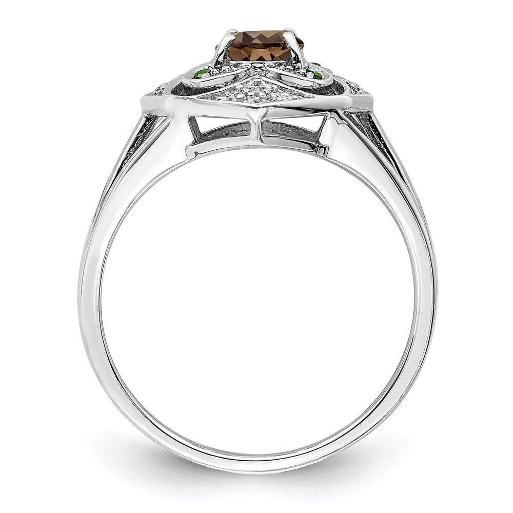Sterlingsilber Rhodium Oval Rauch Quarz & Diamant Ring (size 7 Nur)