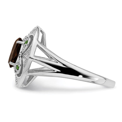 Sterlingsilber Rhodium Oval Rauch Quarz & Diamant Ring (size 7 Nur)