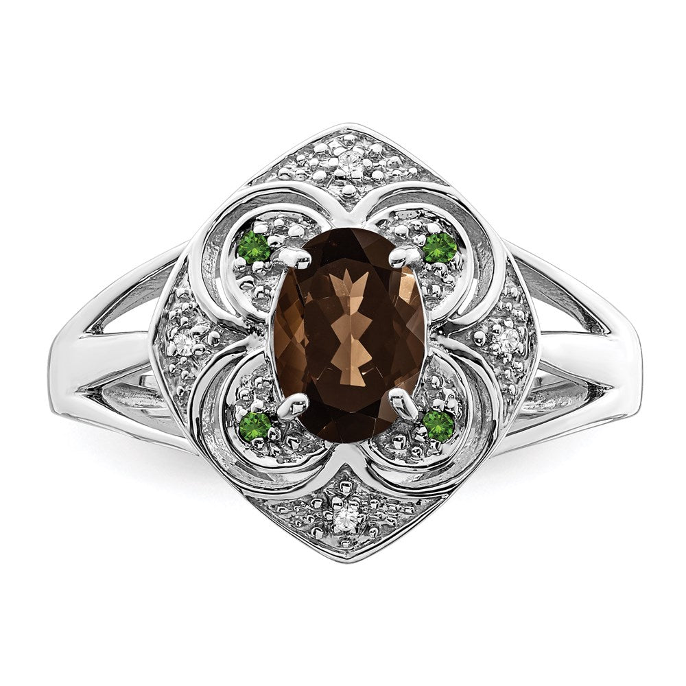 Sterlingsilber Rhodium Oval Rauch Quarz & Diamant Ring (size 7 Nur)