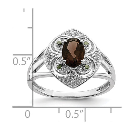 Sterlingsilber Rhodium Oval Rauch Quarz & Diamant Ring (size 7 Nur)