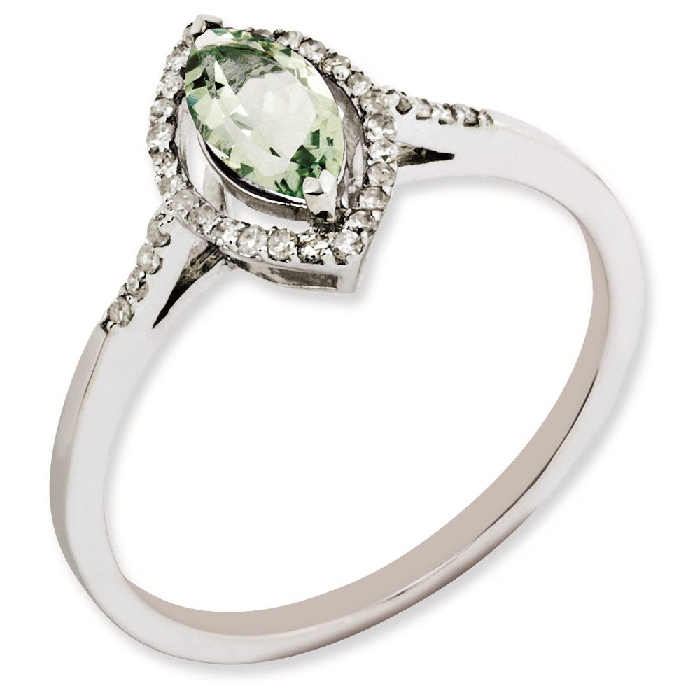 Sterlingsilber Rhodiniert Grün Quarz & Diamant Ring (size 6 Nur)