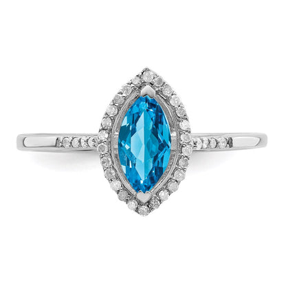 Sterlingsilber Rhodium Blautopas & Diamant Ring (size 6 Nur)