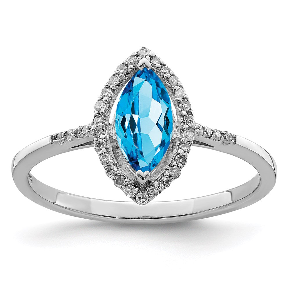 Sterlingsilber Rhodium Blautopas & Diamant Ring (size 6 Nur)
