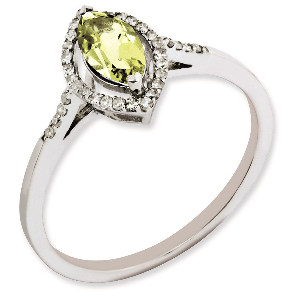 Sterlingsilber Rhodiniert Zitrone Quarz & Diamant Ring