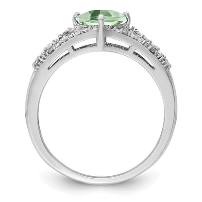 Sterlingsilber Rhodium Grün Quarz & Diamant Ring (size 7 Nur)
