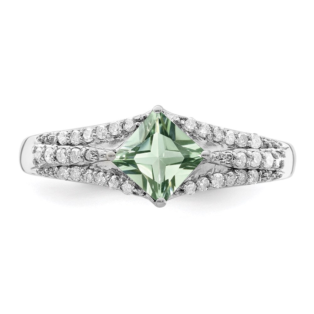 Sterlingsilber Rhodium Grün Quarz & Diamant Ring (size 7 Nur)