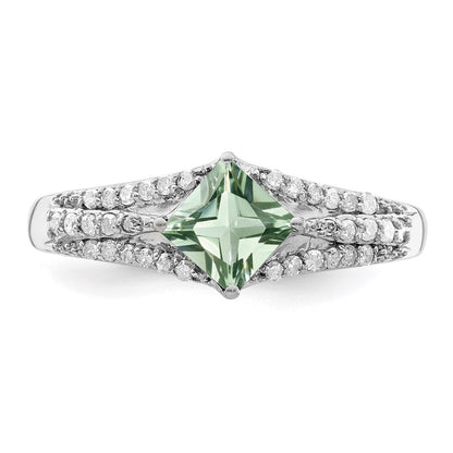 Sterlingsilber Rhodium Grün Quarz & Diamant Ring (size 7 Nur)
