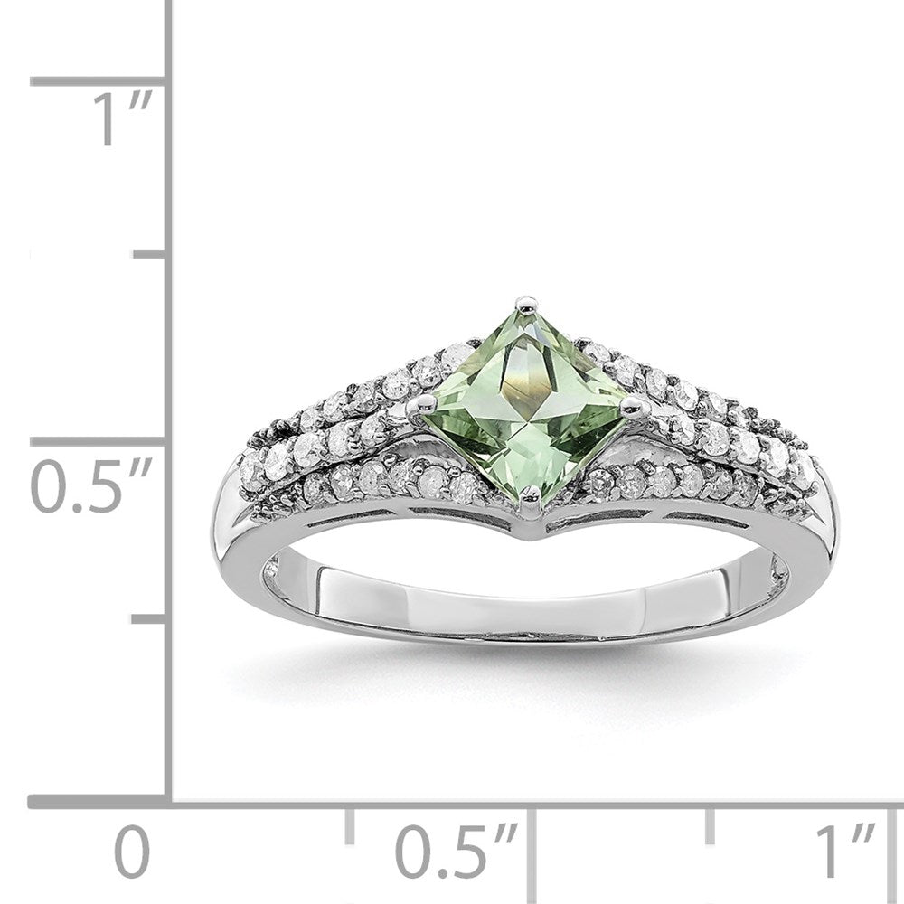 Sterlingsilber Rhodium Grün Quarz & Diamant Ring (size 7 Nur)