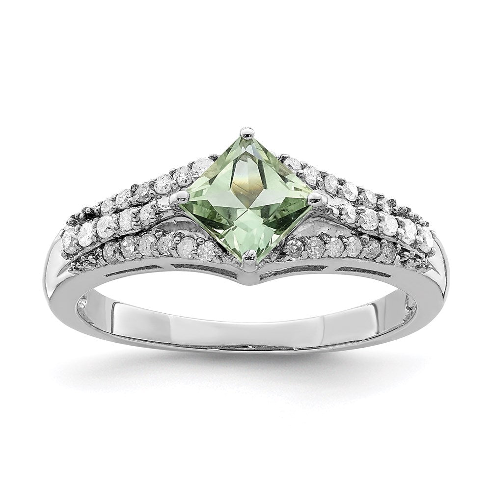 Sterlingsilber Rhodium Grün Quarz & Diamant Ring (size 7 Nur)