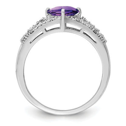 Sterlingsilber Rhodiniert Diamant & Amethyst Ring (size 7 Nur)