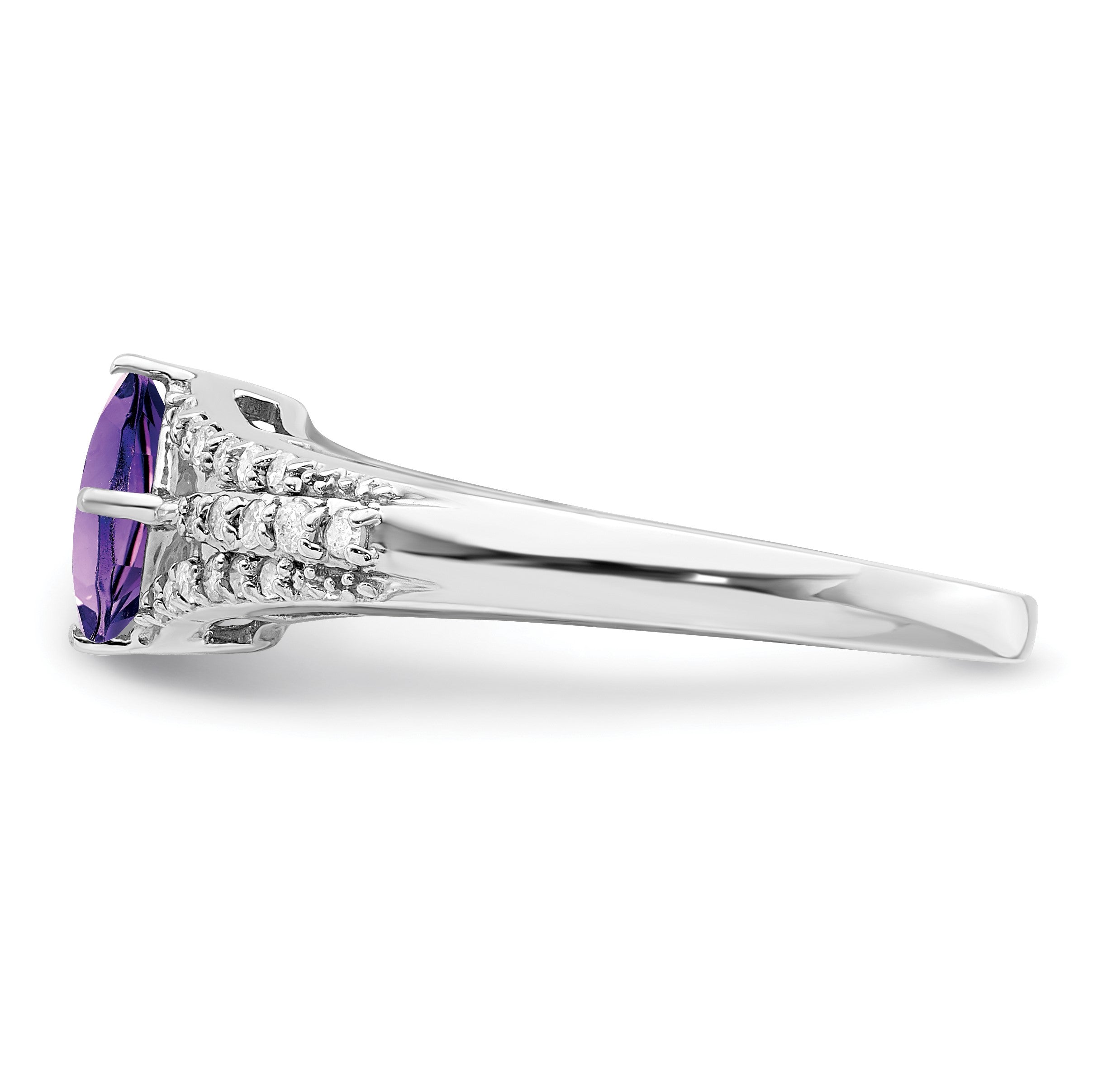 Sterlingsilber Rhodiniert Diamant & Amethyst Ring (size 7 Nur)