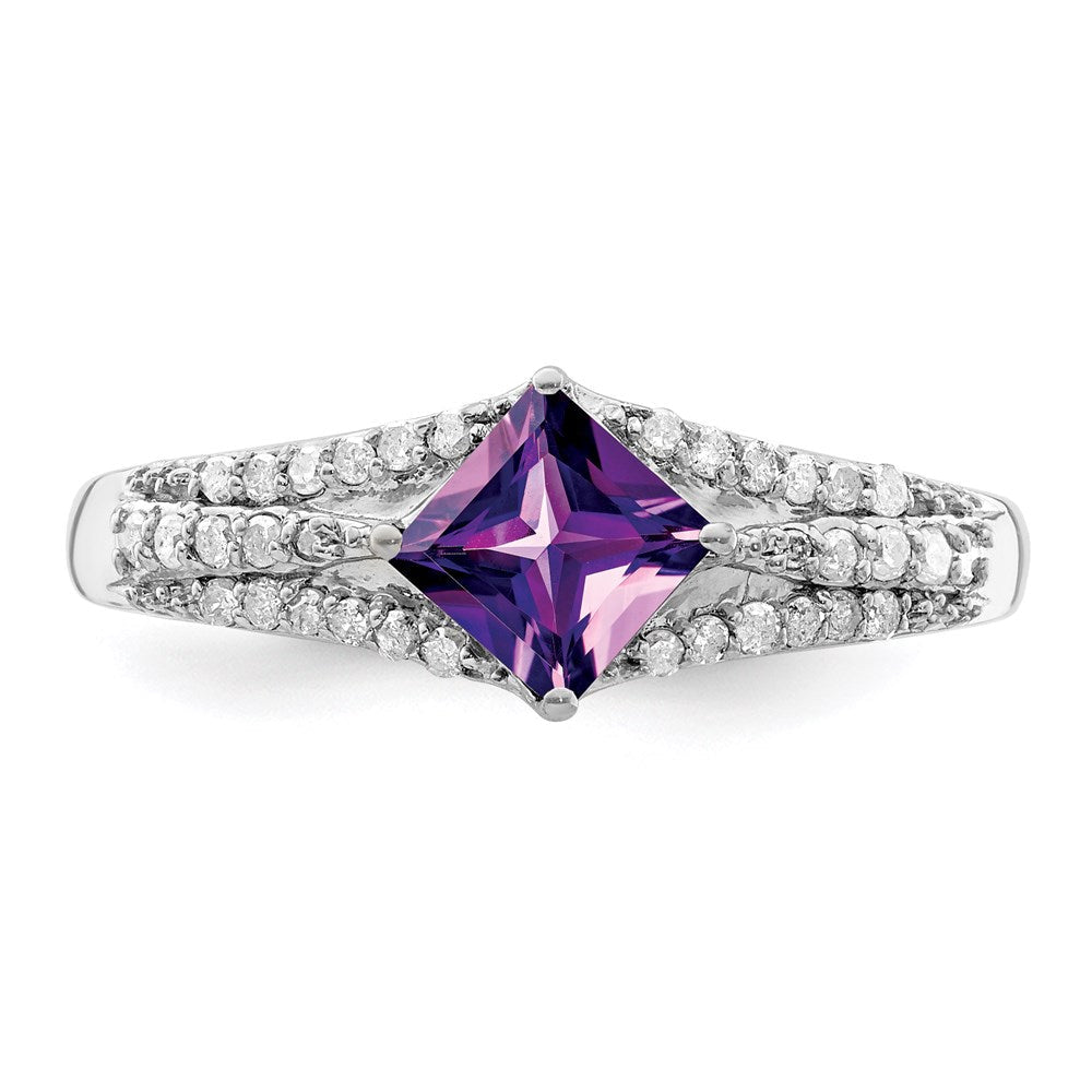 Sterlingsilber Rhodiniert Diamant & Amethyst Ring (size 7 Nur)