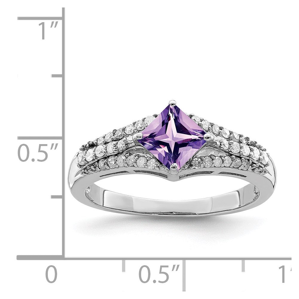 Sterlingsilber Rhodiniert Diamant & Amethyst Ring (size 7 Nur)