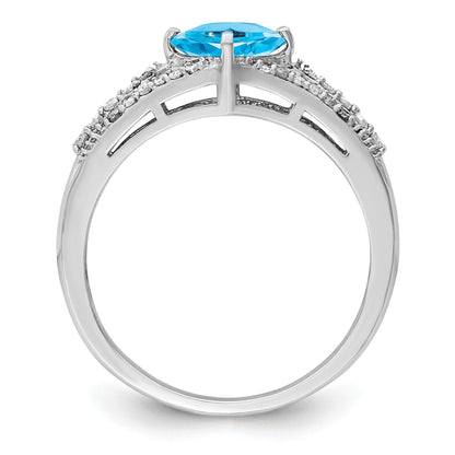 Sterlingsilber Rhodium Blautopas & Diamant Ring (size 7 Nur)