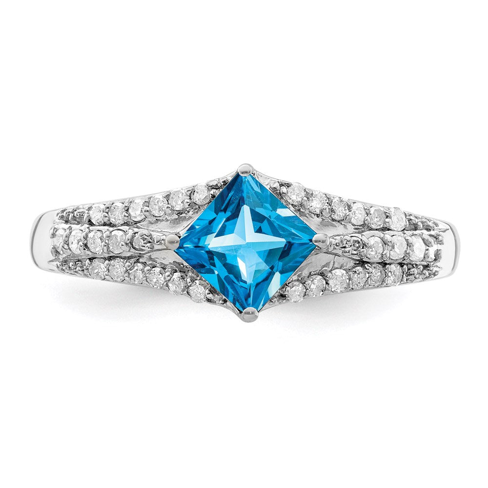 Sterlingsilber Rhodium Blautopas & Diamant Ring (size 7 Nur)