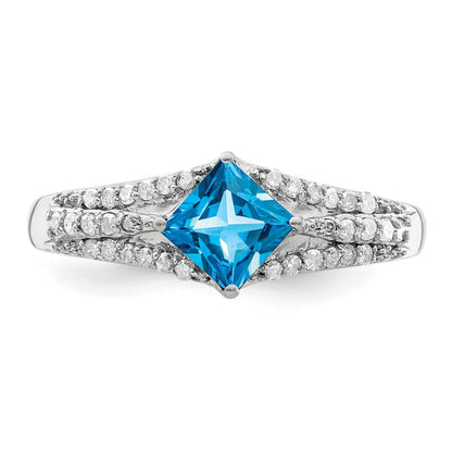 Sterlingsilber Rhodium Blautopas & Diamant Ring (size 7 Nur)