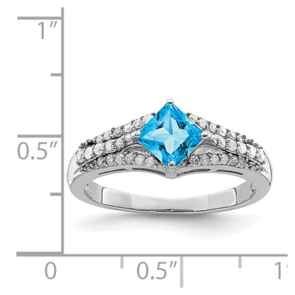 Sterlingsilber Rhodium Blautopas & Diamant Ring (size 7 Nur)