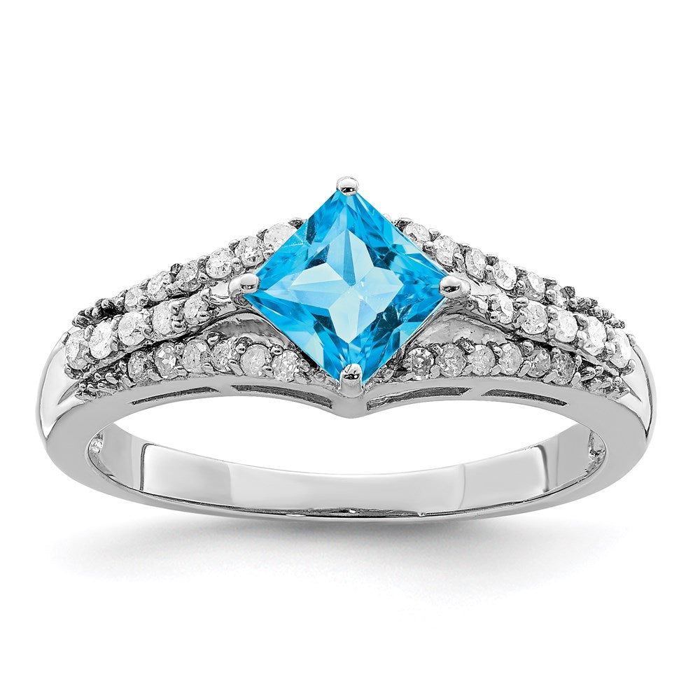 Sterlingsilber Rhodium Blautopas & Diamant Ring (size 7 Nur)
